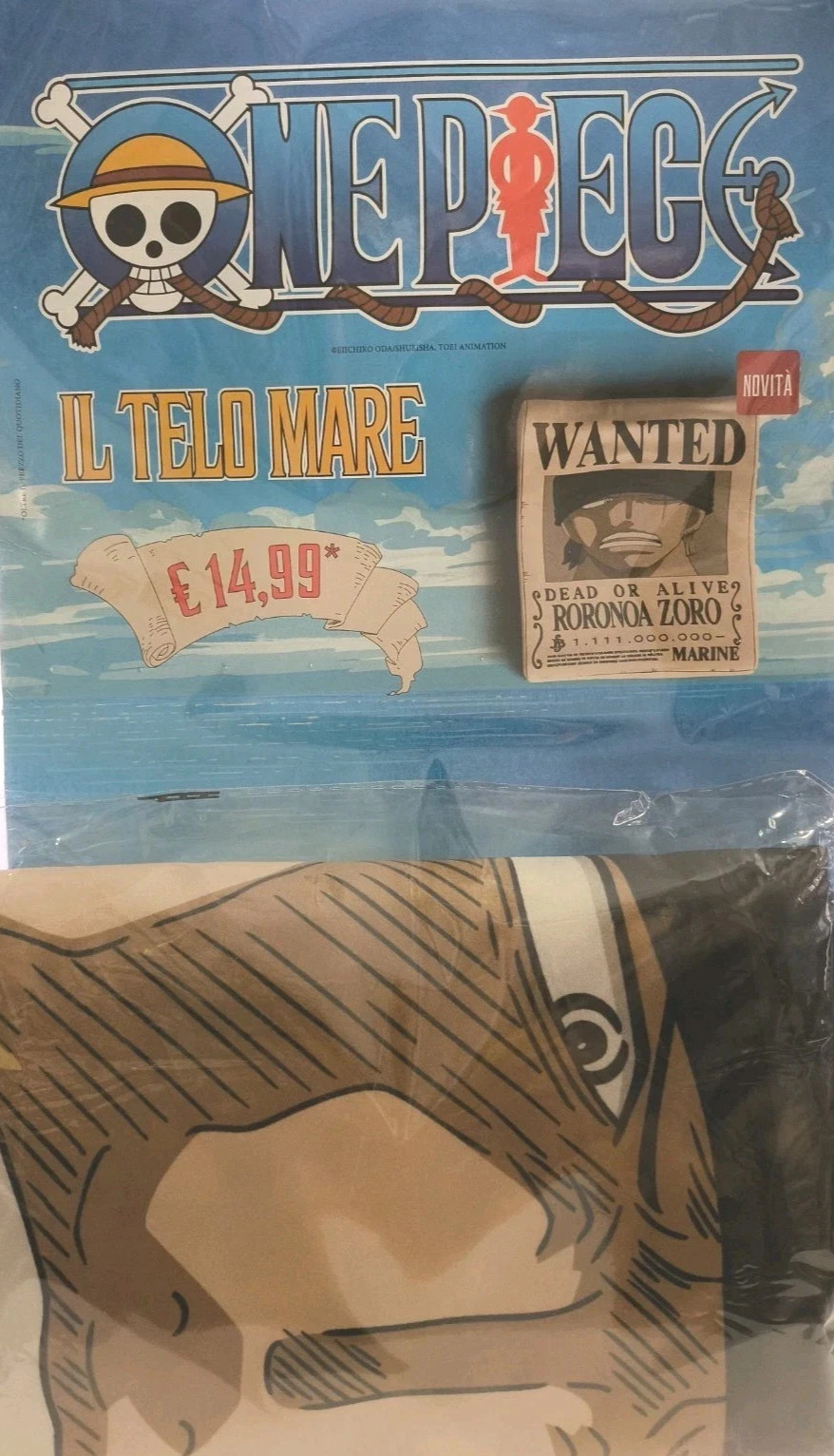 Telo Mare di ONE PIECE "Wanted Roronoa Zoro" in Microfibra Dimensioni 160x80cm