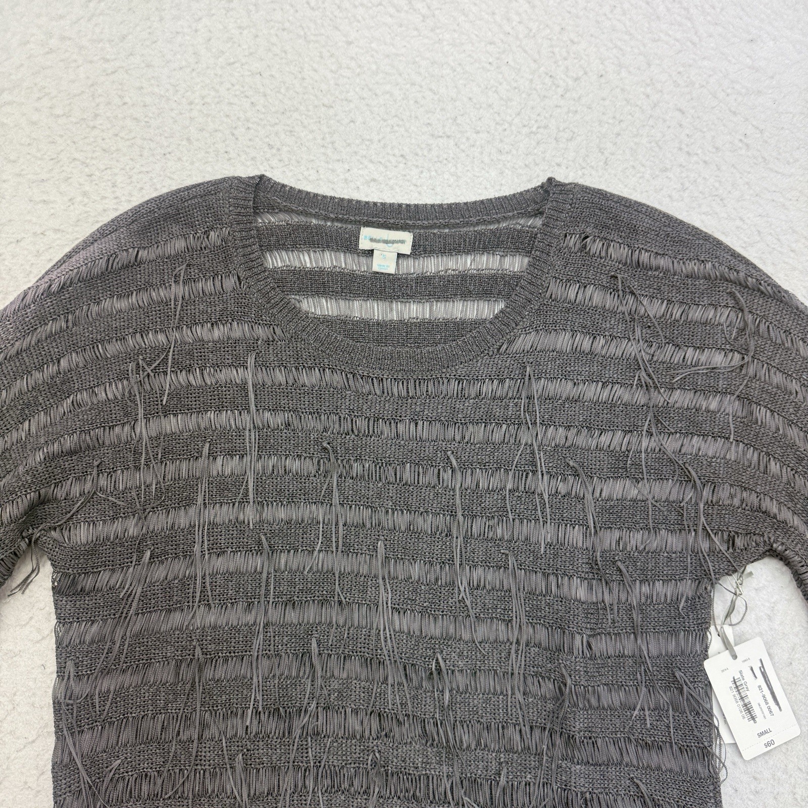 Belle Sky Sweater Womens Small S Slate Gray Fringe Long Sleeve Pullover