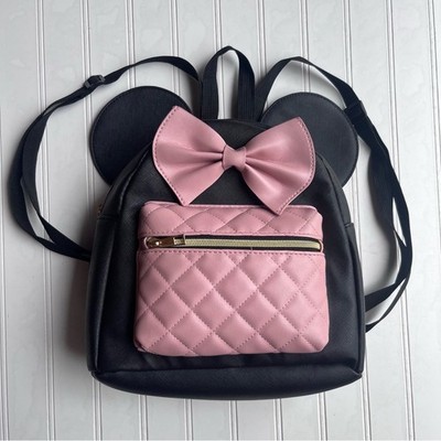 Bioworld Disney Minnie Mouse Mini Backpack Black Pink Bow Quilted Bag
