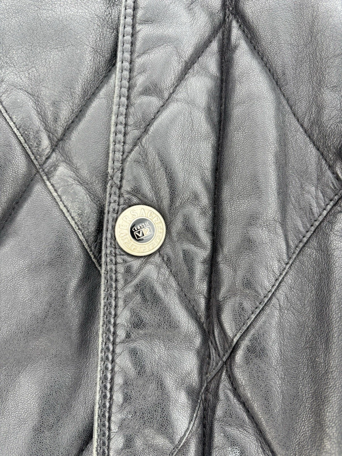 Versace Classic V2 Men's Black Quilted Leather Bomber Jacket Stand-Up Collar image 4