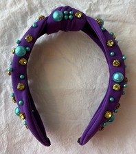 Mardi Gras Purple Knotted Beaded Rhinestone Headband