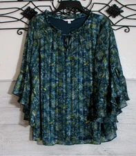 LC Lauren Conrad Women's Top Size XL  3/4 Sleeve Multicolored Floral Round Neck