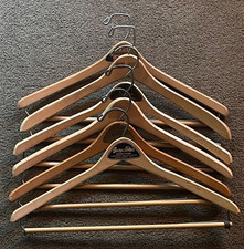 Vtg Lot Of 6 Wooden Hangers Suit Coat Pants Natural Wood Wishbone Batts 17" Ads