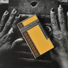 Elie Bleu J-14, Yellow Alba Marquetry Jet Flame Lighter,  EBJ1454, New In Box