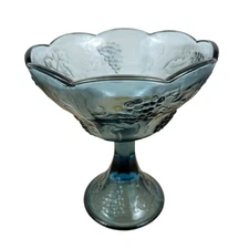 Vintage Indiana Glass Open Compote Pedestal Bowl Harvest Blue 7 5/8" Tall