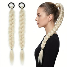 2PCS Long Braid Ponytail Hair Extensions, 24 Inch Straight Wrap around Braided