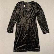 Vintage Black Velvet Gothic Dress Midi Long Sleeve Button Up Women's Size 9/10