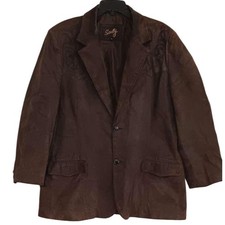 Scully Mens Brown Leather Western Blazer Embroidered Yoke Sport Coat Size 48