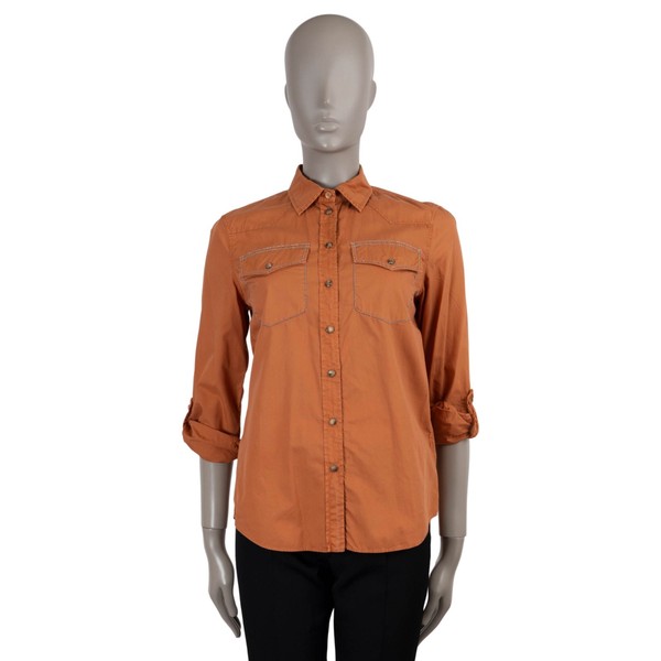 73124 authentisches BRUNELLO CUCINELLI orange Baumwolle 2018 MONILI POPLIN WESTERN Hemd S