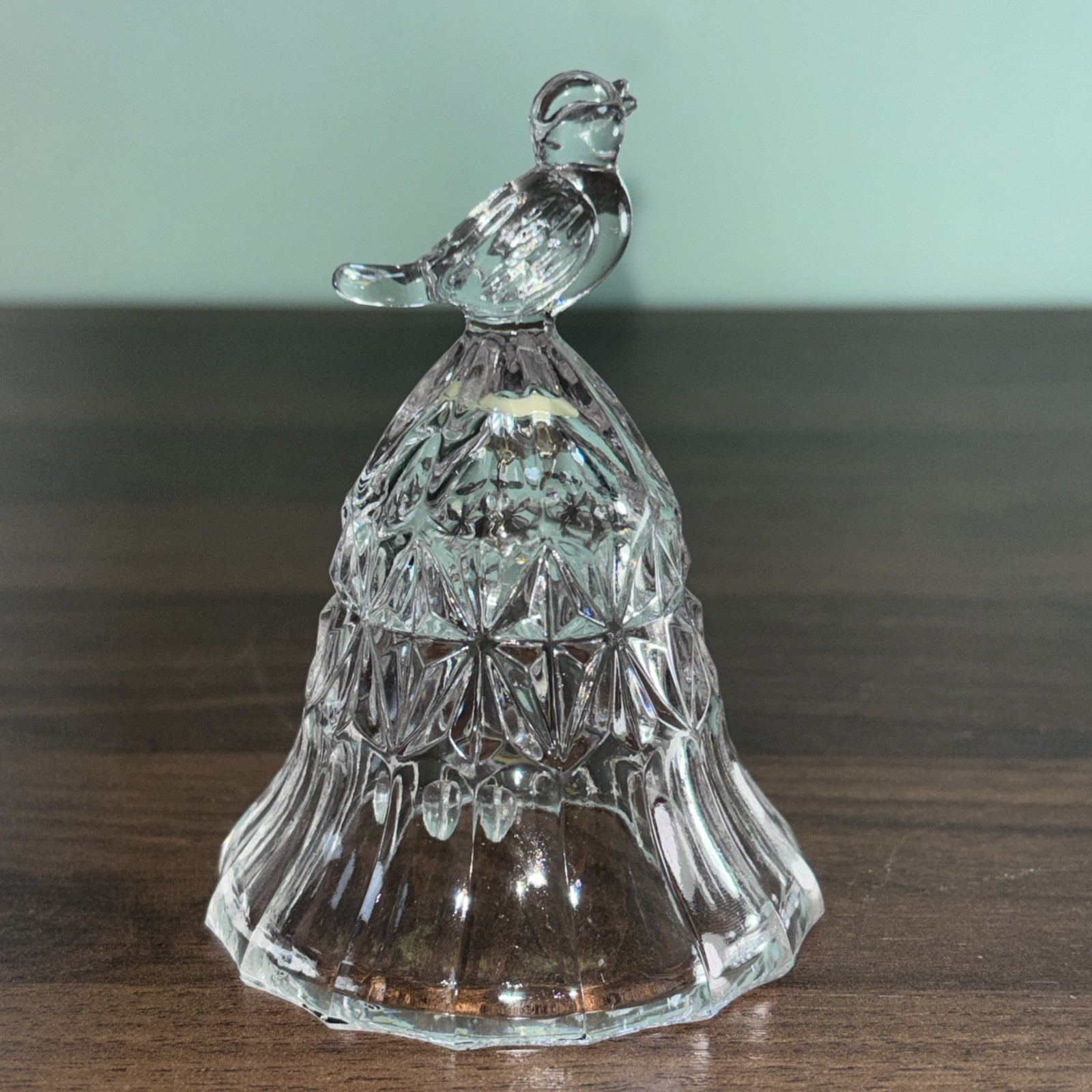 Vintage Bird Handle Clear Glass 24% Lead Crystal  Dinner Bell Cut