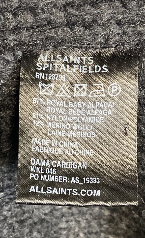 All Saints Dama 木炭羊驼美利奴羊毛环条纹开衫女式 US 2 — 第 4/4 张图片