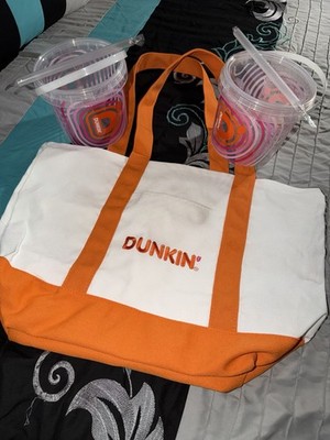 Dunkin Donuts Tote Bag And 2 Not Used Viral Dunkin Bucket Empty  With Straw