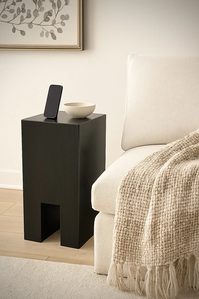 Indoor /Outdoor Side Table Pedestal Solid Hardwood Ash Rustic Stand Black  - Image 2 of 4