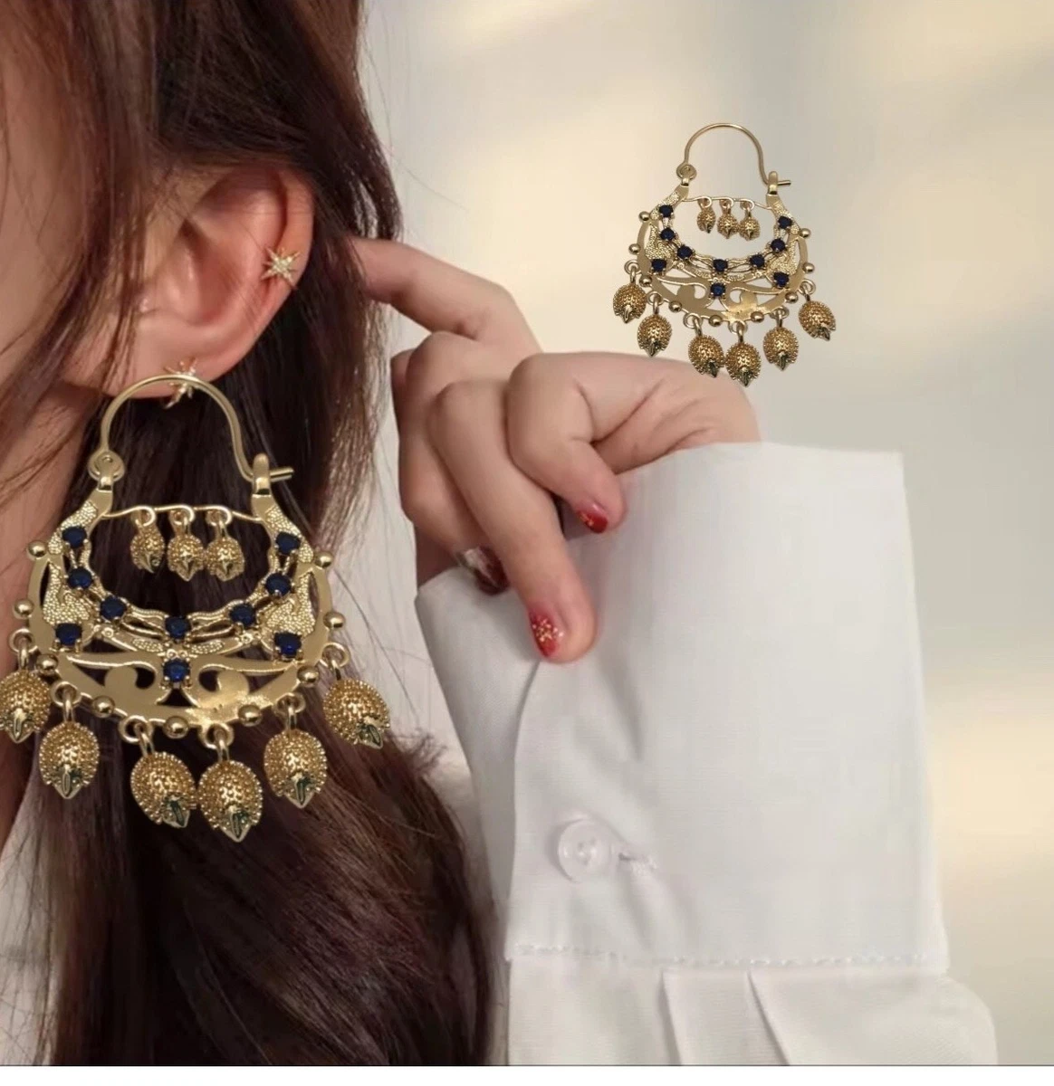 Chic CRÉOLES BOUCLES D'OREILLES STYLE SAVOYARDE PLAQUÉ OR FEMME nº 66