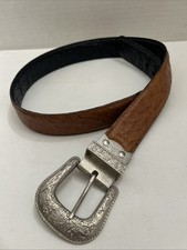 Reversible Leather Belt With Large Buckle Sz 32