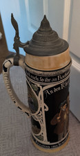 Vintage 17" German Stoneware Beer Stein Pewter Lid Relief Tavern Scene Germany