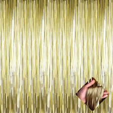 3.2x8.2FT Light Gold Foil Fringe Curtain Backdrop Tinsel Photo Booth 4 PCS