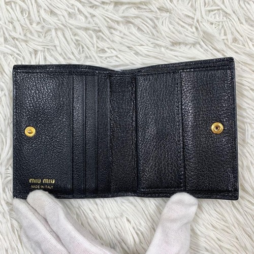 Miu Miu Compact Bifold Wallet LeaBrown Black with Built-in IC Chip Authentic - Picture 6 of 24