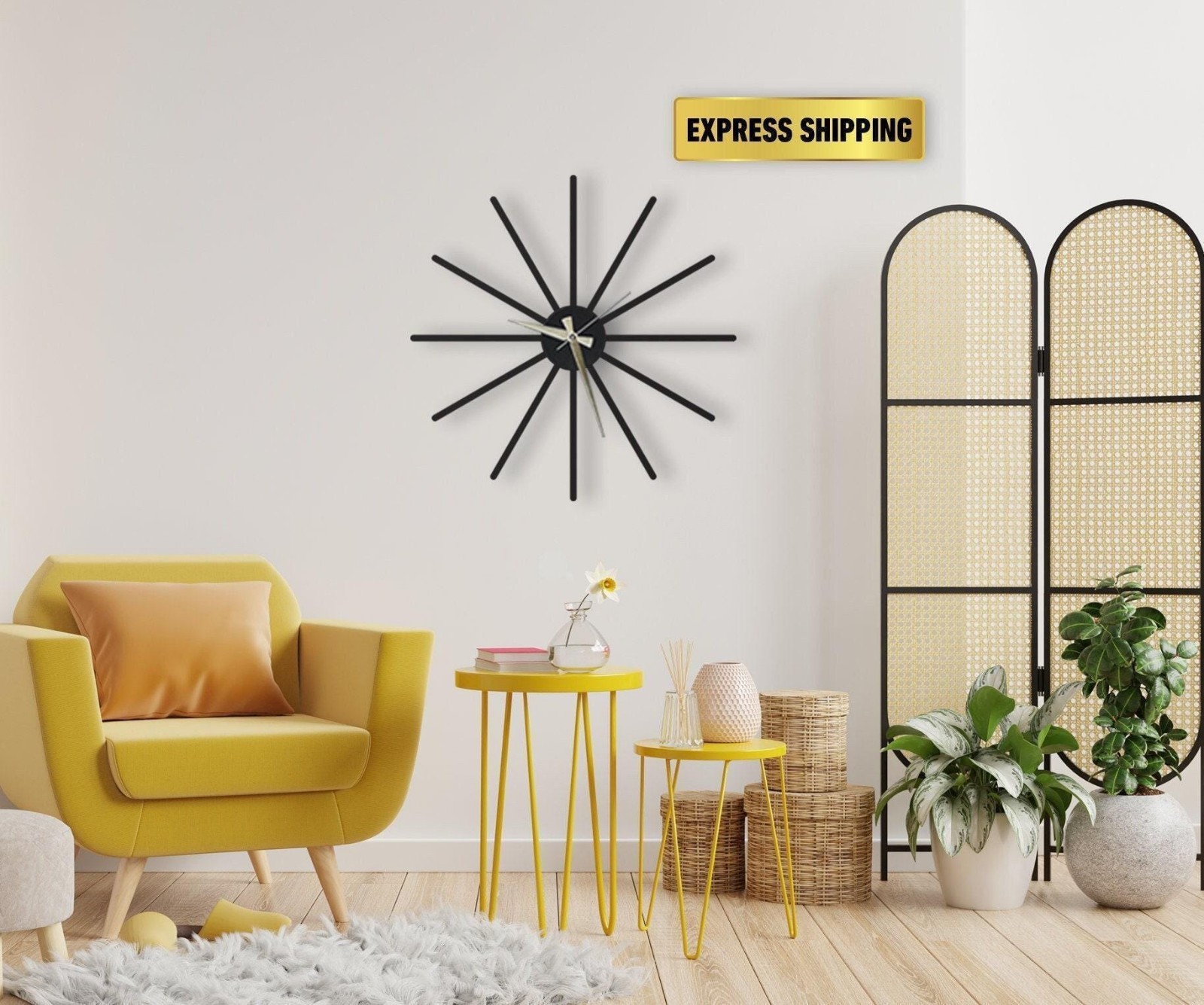 Black Minimalist Silent Oversize Clock Unique Large Metal Wall Clock Decor