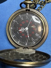 Steampunk Bronze Half Hunter Pocket Watch, Roman Numerals, 24-Hour Dial, Chain