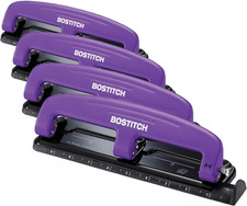 Bostitch Office EZ Squeeze Reduced Effort 3-Hole Punch,12 Sheets,Purple, Pack of