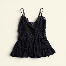 Camisola Justify de encaje negra con volantes en capas Y2K Fairycore Grunge M
