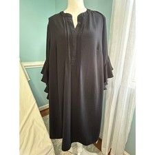 Vince Camuto Black Ruffle Sleeve Pintuck Shift Dress Plus Size 2X