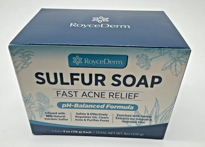 RoyceDerm 10% Sulfur Soap x 2 BARS: Fast Acne Relief Perioral Dermatitis Tinea