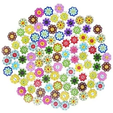Honbay 100PCS Wooden Flower Buttons 2 Holes Buttons Cute Flower Floral Sewing 