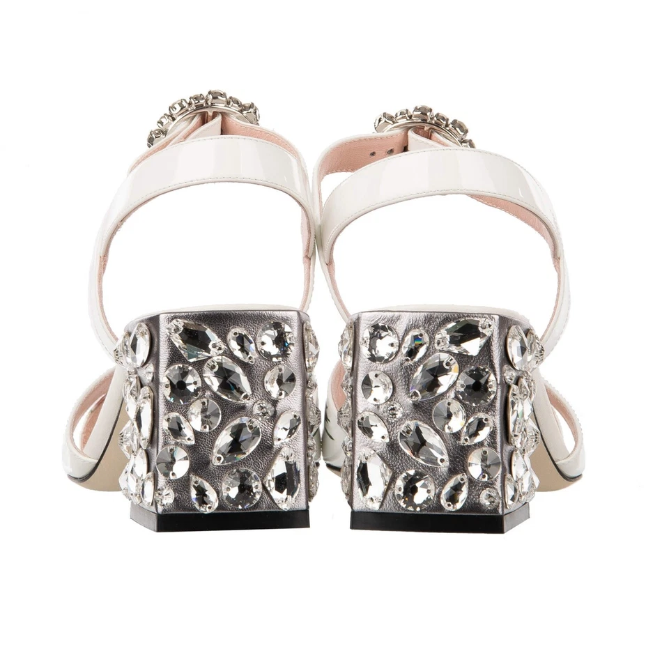 DOLCE & GABBANA Rose Sandals Pumps KEIRA with Crystal Heel Silver White 09450 - Image 4 of 4