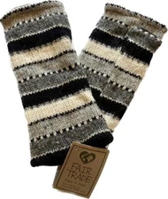 Fair Trade Hippie Wool Fleece Fingerless Texting Gloves Hand Warmers 5611 BW