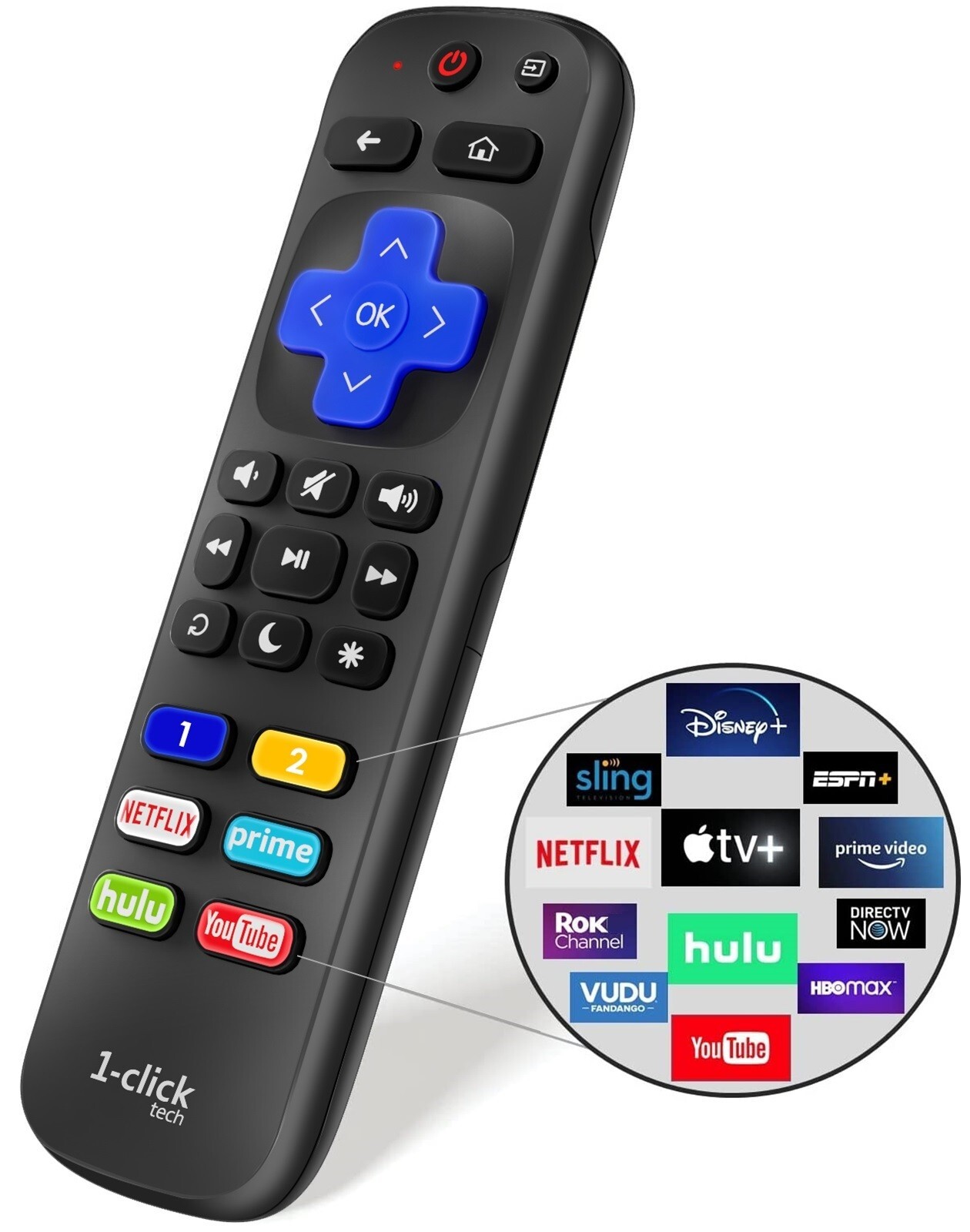 1-clickTech Remote Replaced for Roku TV/Roku Express/+/Premiere/Ultra/HD/4/3/2/1