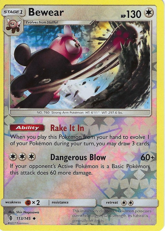 113/145 Bewear Uncommon Reverse Holo: Pokemon Trading Card Game Guardians Rising