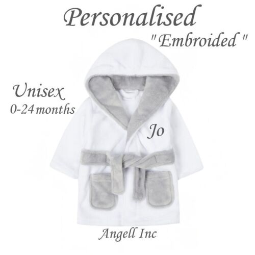 Newborn Personalised Baby Robe Bath Embroidered Dressing Gown Boy Girl Gift Soft - Picture 1 of 6