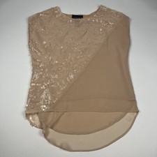 Corey Lynn Calter Nude Beige Sequin Sleeveless Top Blouse Women's Small USA Made