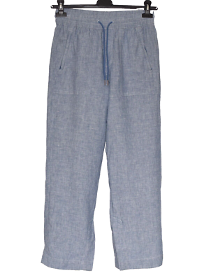 ATHLETA Lサイズ ATHLETA Retreat Linen Chambray Blue Ankle Slit Wide Leg Pants Size