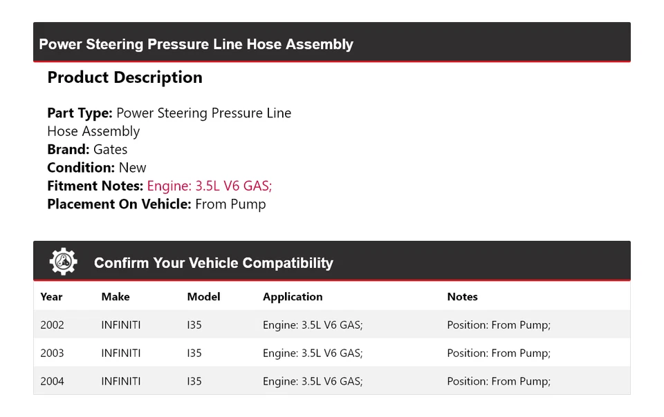 Puertas de montaje de manguera de línea de presión de dirección asistida Infiniti I35 2002-2004 2003 Foto 2 de 4