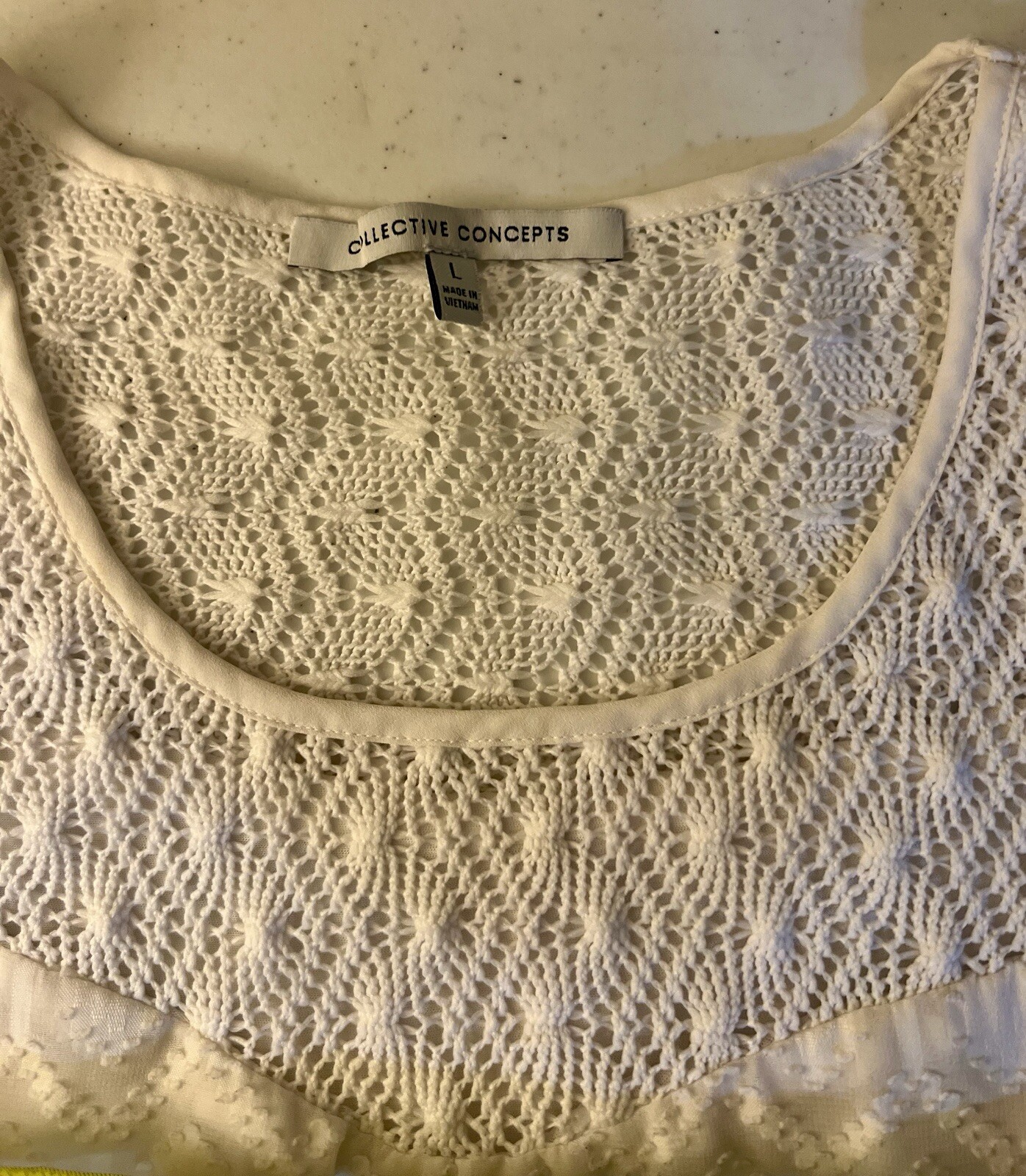 Collective Concepts White Crocheted & Elle Floral Ruffled Sleeveless Blouses