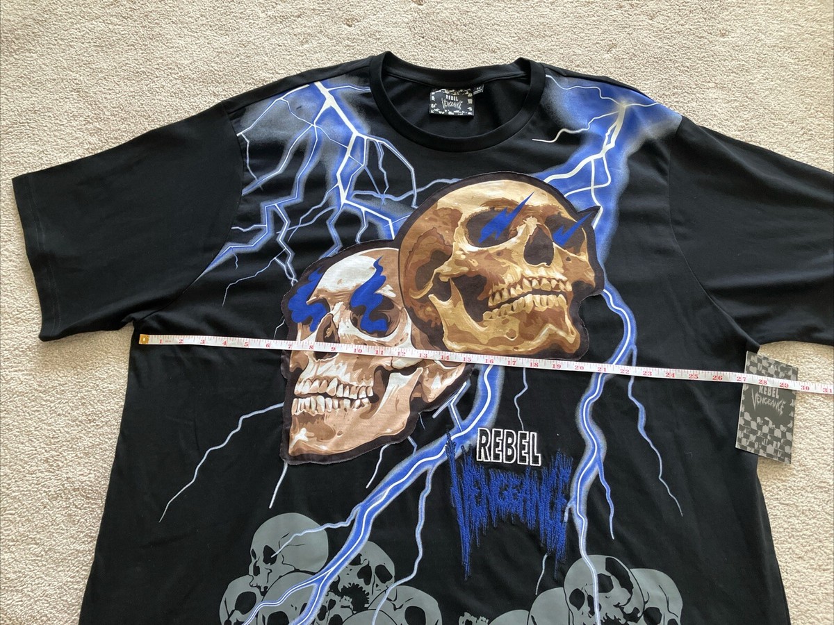 Men's Rebel Vengeance Black Blue Skull Lightning T Shirt New 4XL