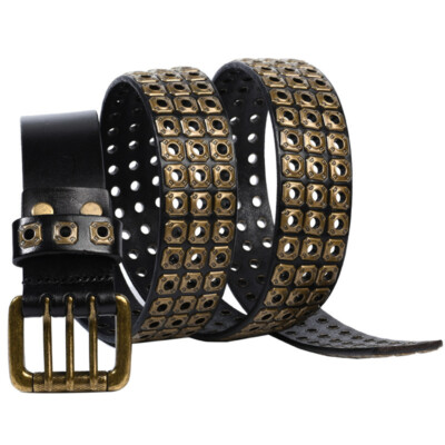 Real Leather Waist Belt Gothic Heavy Metal Rivet Studded Unisex Punk Waistband
