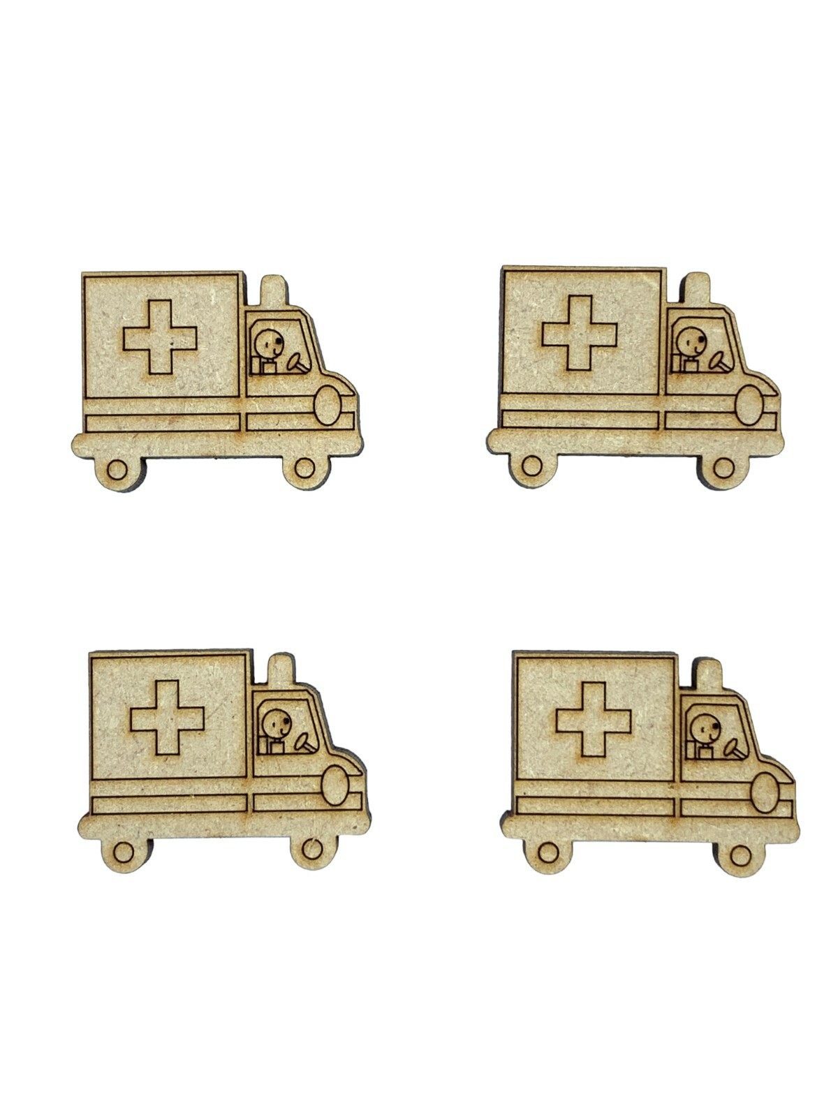 16x Ambulance Vehicles 3cm Wood Craft Embelishments Laser Cut Shape MDF