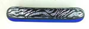 Art Glass Barrette Hair Clip Silver Black Leopard Stripes Green Blue 3 1/4"