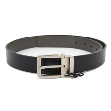 SALVATORE FERRAGAMO Men Black Gray Reversible Textured Leather Belt 34 Italy NEW