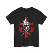 Medieval T-Shirt Crusader Knights Templar Helmet Cross and Sword