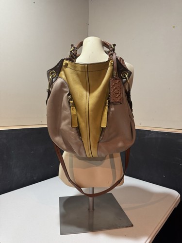 Genuine Leather orYany Grey Brown Yellow Handbag with Gold Hardware Detailing - Picture 10 of 15