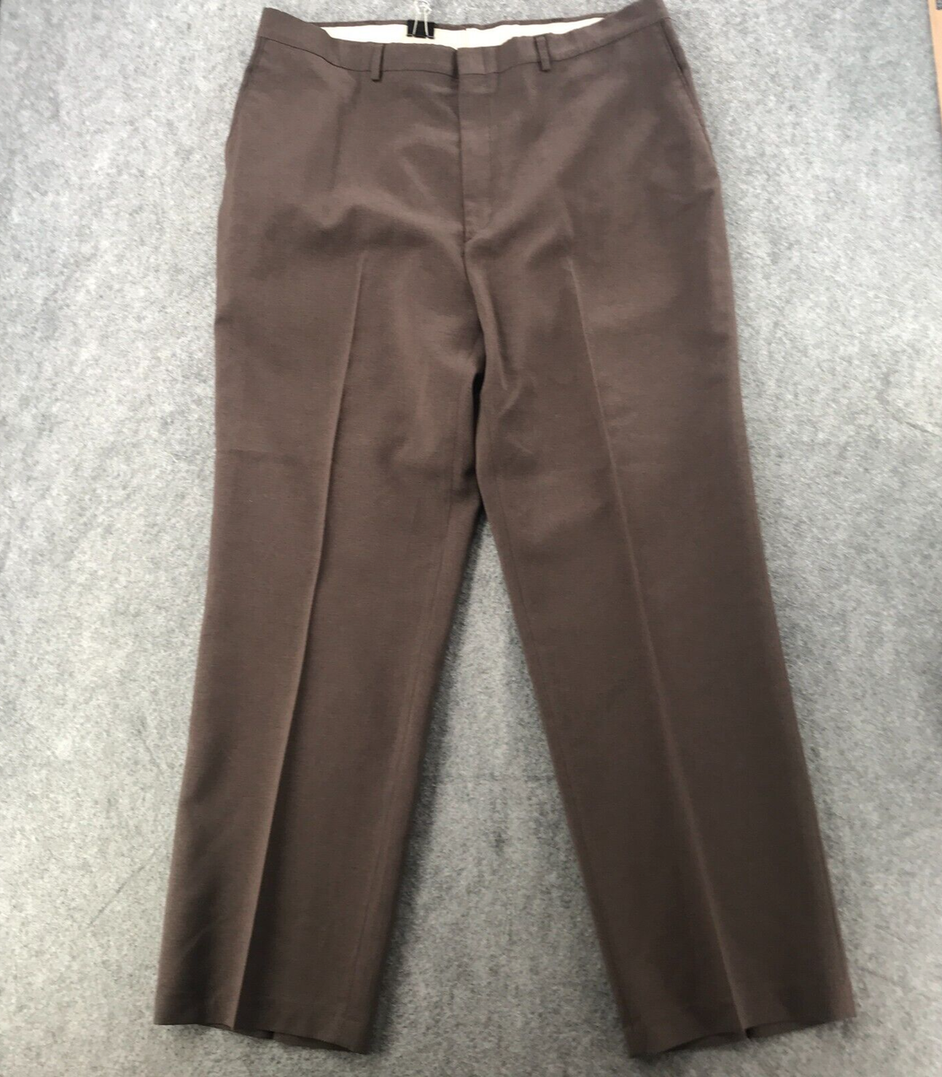Haggar Dress Pants Mens Size 40 x 32 Brown Flat Front Wool Blend