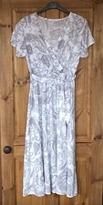 Made In Italy white pink grey paisley belted long maxi wrap dress, 10 12