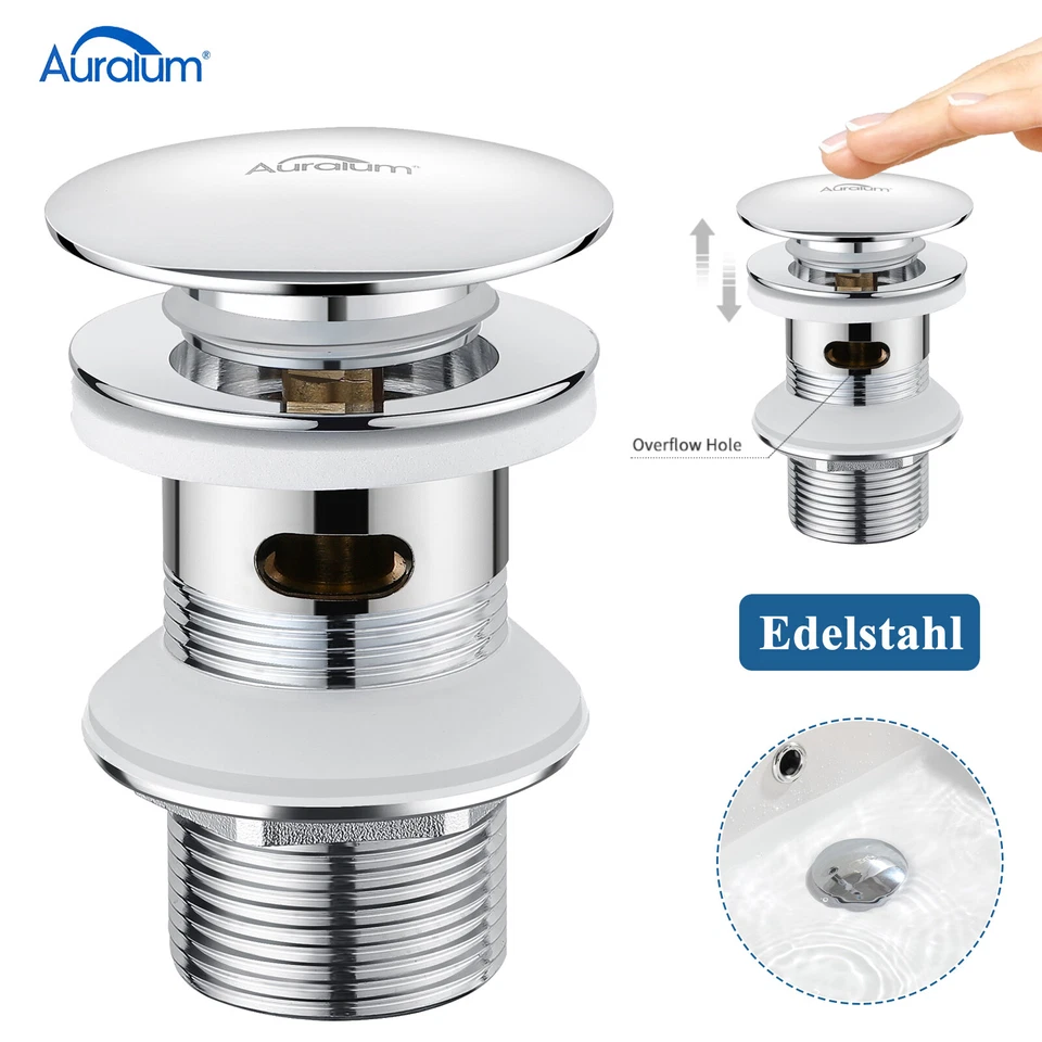 Edelstahl Ablaufventil POP UP Ablaufgarnitur mit Überlauf Waschbecken Waschtisch