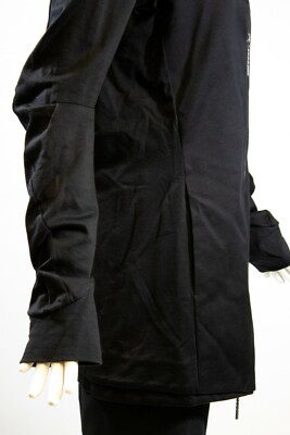 DEVOA Japan Black Gray Print Hooded Silver Tone Front Zip Coat