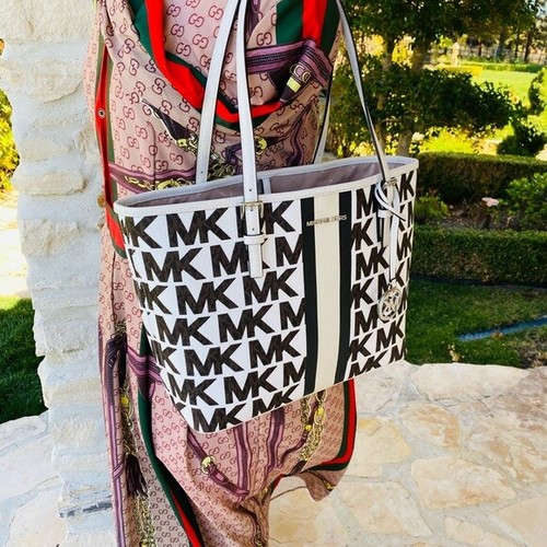 Michael Kors MK Grafik-Jet-Set Reisecenter gestreifte Handtasche/Geldbörse Optionen neu mit Etikett - Bild 13 von 33